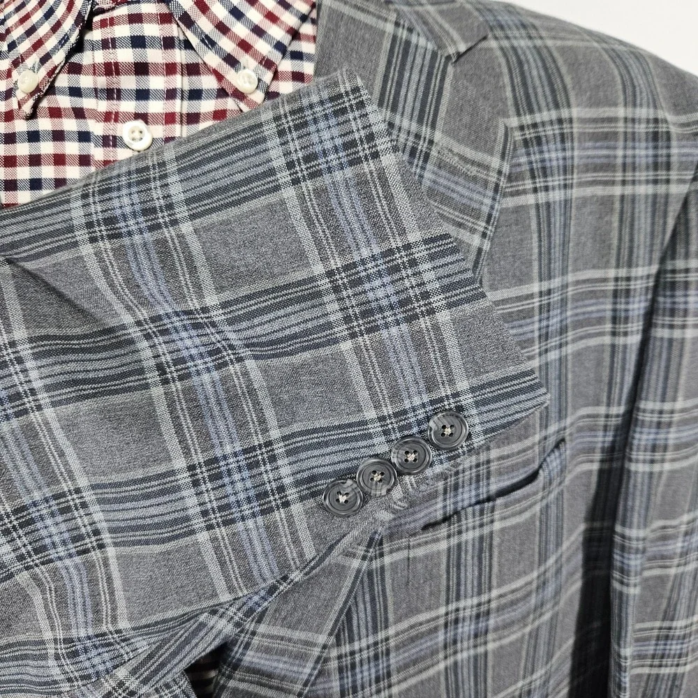 Oak Hill Men's Sport Coat Blazer Two Button Gray Plaid Linen Blend Size 3XLT
